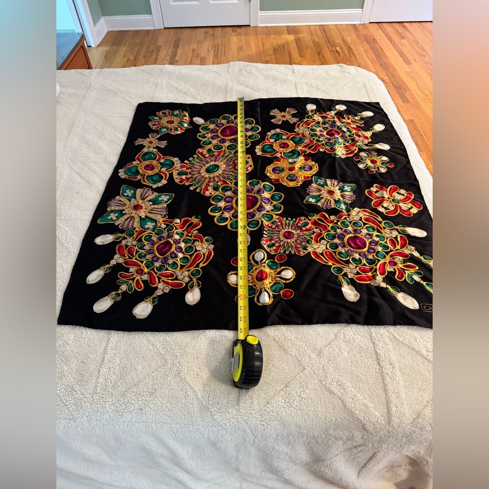 Vintage CARLISLE jeweled floral silk scarf shawl - Picture 2 of 5